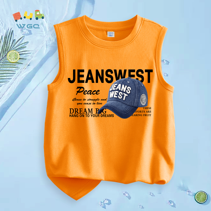 W.G.Q  Áo Ba Lỗ bé trai，vải Cotton nguyên chất，mềm mại thoải mái，thấm mồ hôi thoáng khí，in chữ cái