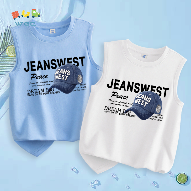 W.G.Q  Áo Ba Lỗ bé trai，vải Cotton nguyên chất，mềm mại thoải mái，thấm mồ hôi thoáng khí，in chữ cái