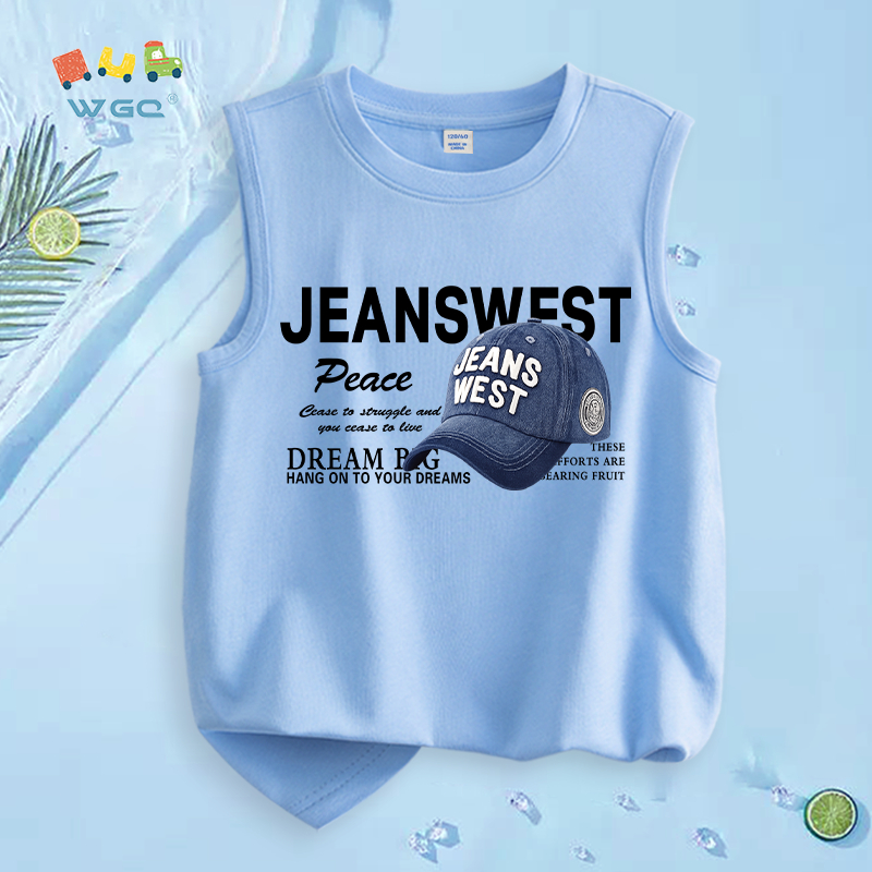 W.G.Q  Áo Ba Lỗ bé trai，vải Cotton nguyên chất，mềm mại thoải mái，thấm mồ hôi thoáng khí，in chữ cái
