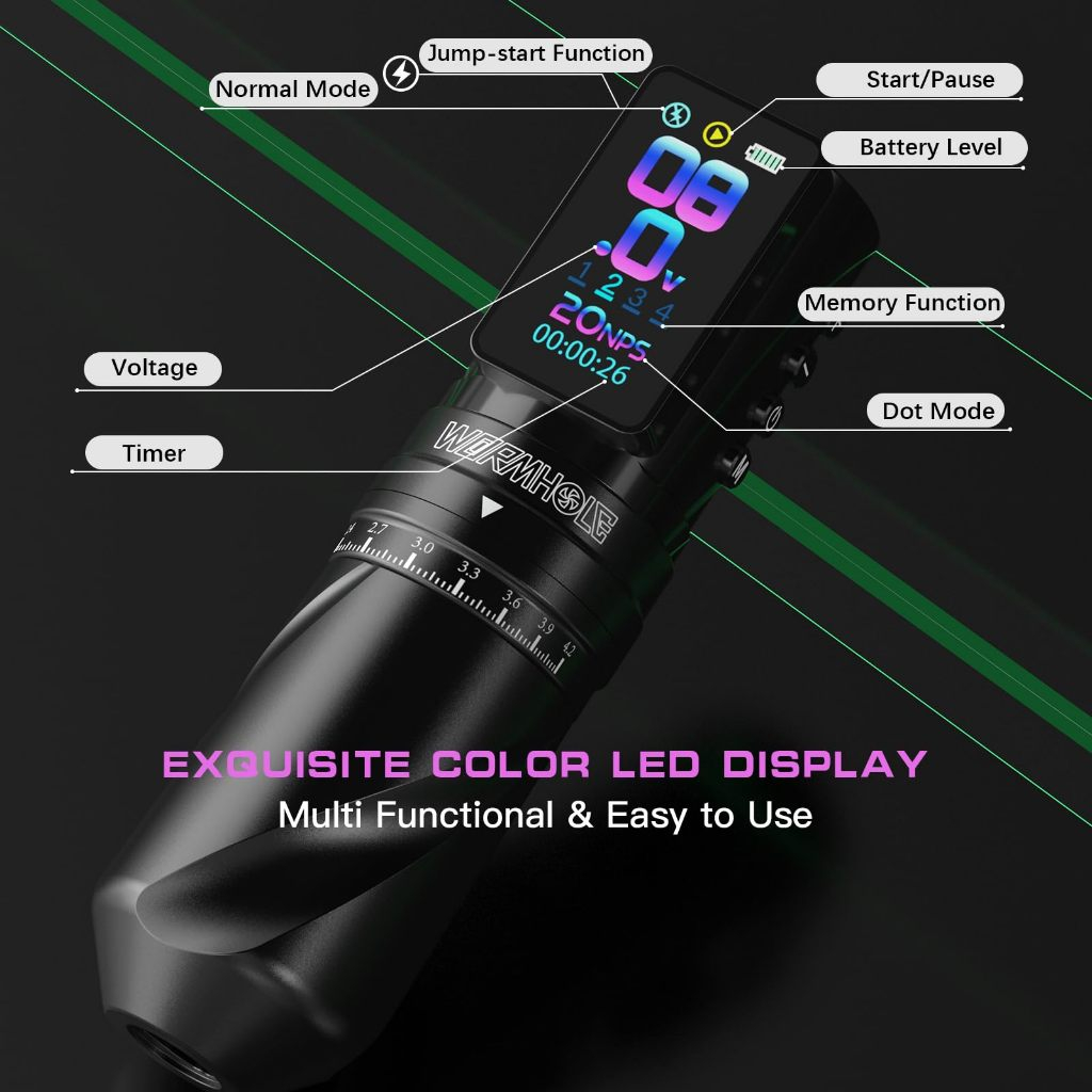 Máy xăm không dây với 7 nét có thể điều chỉnh & Pin 2300mAh - Chế độ bình thường / Khởi động nhảy / Chấm