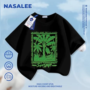 NASA Nhiệt đới Phong cách ngày lễ in hình trẻ em Cotton ngắn tay nguyên chất loại A Bé trai Bé gái Mùa hè Áo thun mặc đường phố phong cách mới