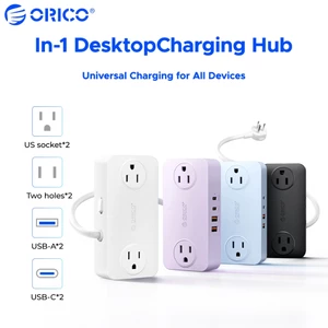 ORICO 8 trong 1 US Power Strip 20W PD Type-C Dây nối dài sạc nhanh 2AC + 2Two-prong + 2USB-A + 2USB-C Di Động Mini Surge Protector Multi Ổ Cắm 4 Màu