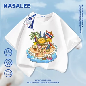 NASA Tropical Island in hình trẻ em ngắn tay Cotton nguyên chất loại A cho bé trai bé gái mùa hè Áo thun mặc đường phố phong cách mới
