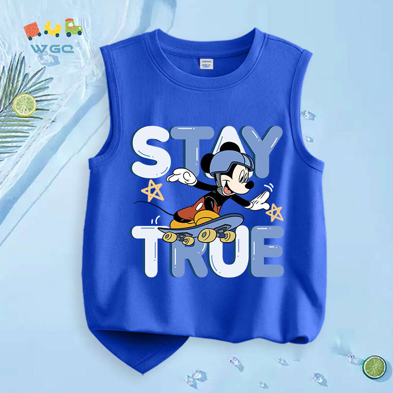 W.G.Q  Áo Ba Lỗ bé trai，vải Cotton nguyên chất，mềm mại thoải mái，thấm mồ hôi thoáng khí，có in ván trượt