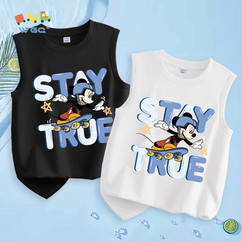 W.G.Q  Áo Ba Lỗ bé trai，vải Cotton nguyên chất，mềm mại thoải mái，thấm mồ hôi thoáng khí，có in ván trượt