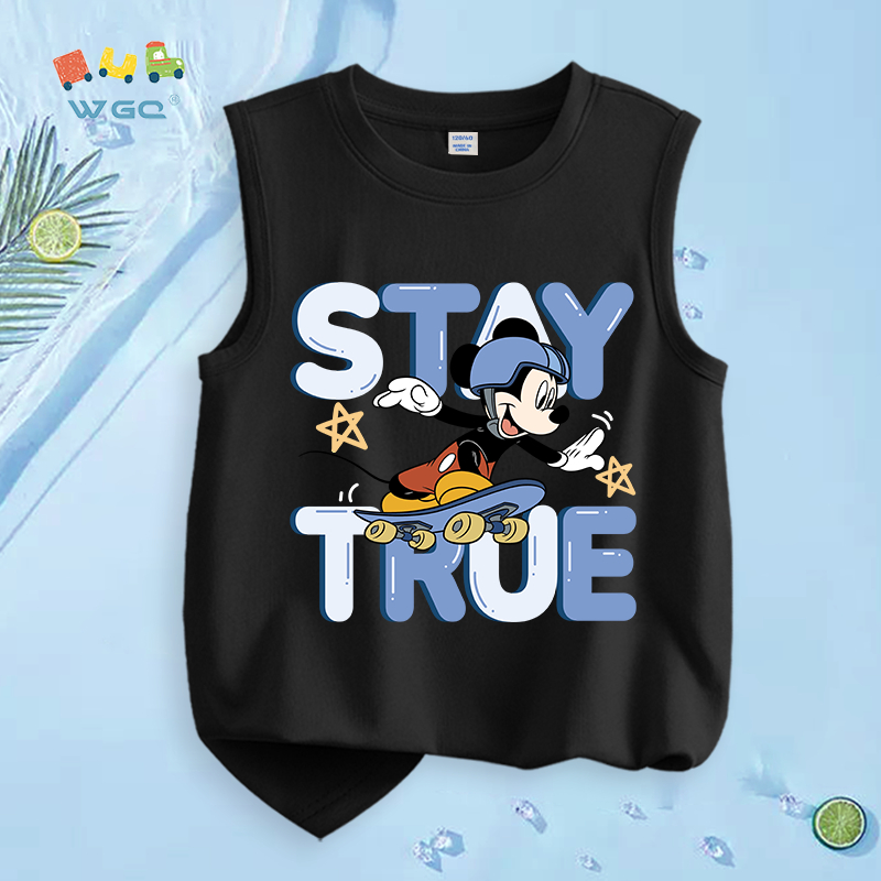W.G.Q  Áo Ba Lỗ bé trai，vải Cotton nguyên chất，mềm mại thoải mái，thấm mồ hôi thoáng khí，có in ván trượt