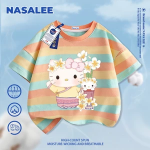 NASA Hello Kitty Thái Lan In hình giới hạn dành cho trẻ em Áo thun Cotton ngắn tay nguyên chất loại A cho bé trai bé gái Mùa hè Áo thun mặc đường phố phong cách mới