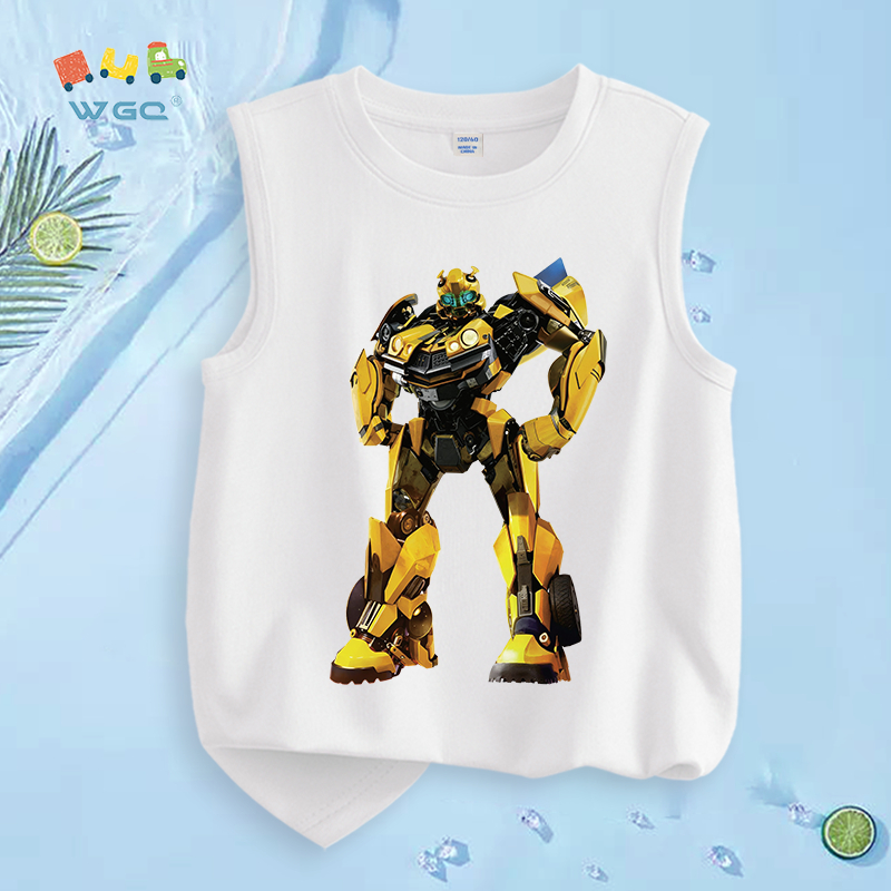 W.G.Q  Áo Ba Lỗ bé trai，vải Cotton nguyên chất，mềm mại thoải mái，thấm mồ hôi thoáng khí，có in hình Robot