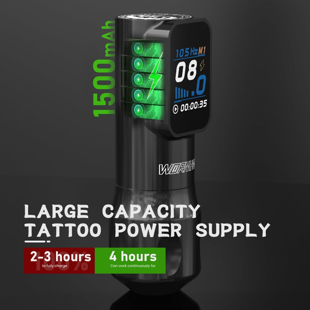 Súng xăm không dây Wormhole 1500mAh Hợp kim nhôm có chế độ làm việc chấm cho nghệ sĩ xăm hình chuyên nghiệp