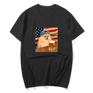 Mùa Hè Pomeranian Uống Bia Mới Lạ T Áo Sơ Mi Ngày Của Cha Chó Cotton Áo Thun Cho Nam Y2K Quần Áo Ngắn Tay Thường Ngày