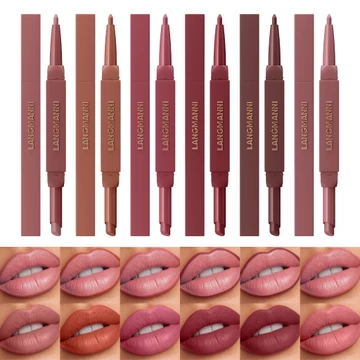 6 Cái / bộ Bộ Son Môi Và Son Môi Hai Đầu, Bút Chì Môi Nhung Matte, Dễ Dàng Áp Dụng, Chống lem, Bộ Bút Son Bút Chì Lót