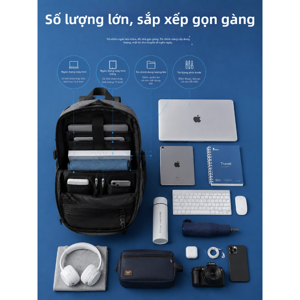 Ba lô đa năng chống mài mòn nhiều ngăn, ba lô máy tính giảm áp vai đi du lịch hàng ngày nam nữ sử dụng chung Dịch nghĩa