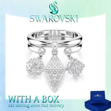 Đại lý mua cao cấp cho trang sức Swarovski làm bằng bạc nguyên chất Dextera Creative White Sphere và Cube Ring Set