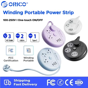 Dải nguồn cuộn dây di động ORICO 3 Ổ cắm US + 2USB-A + 1Type-C PD Sạc nhanh Dây nối dài du lịch Cắm phẳng Bảng điện bảo vệ chống sét
