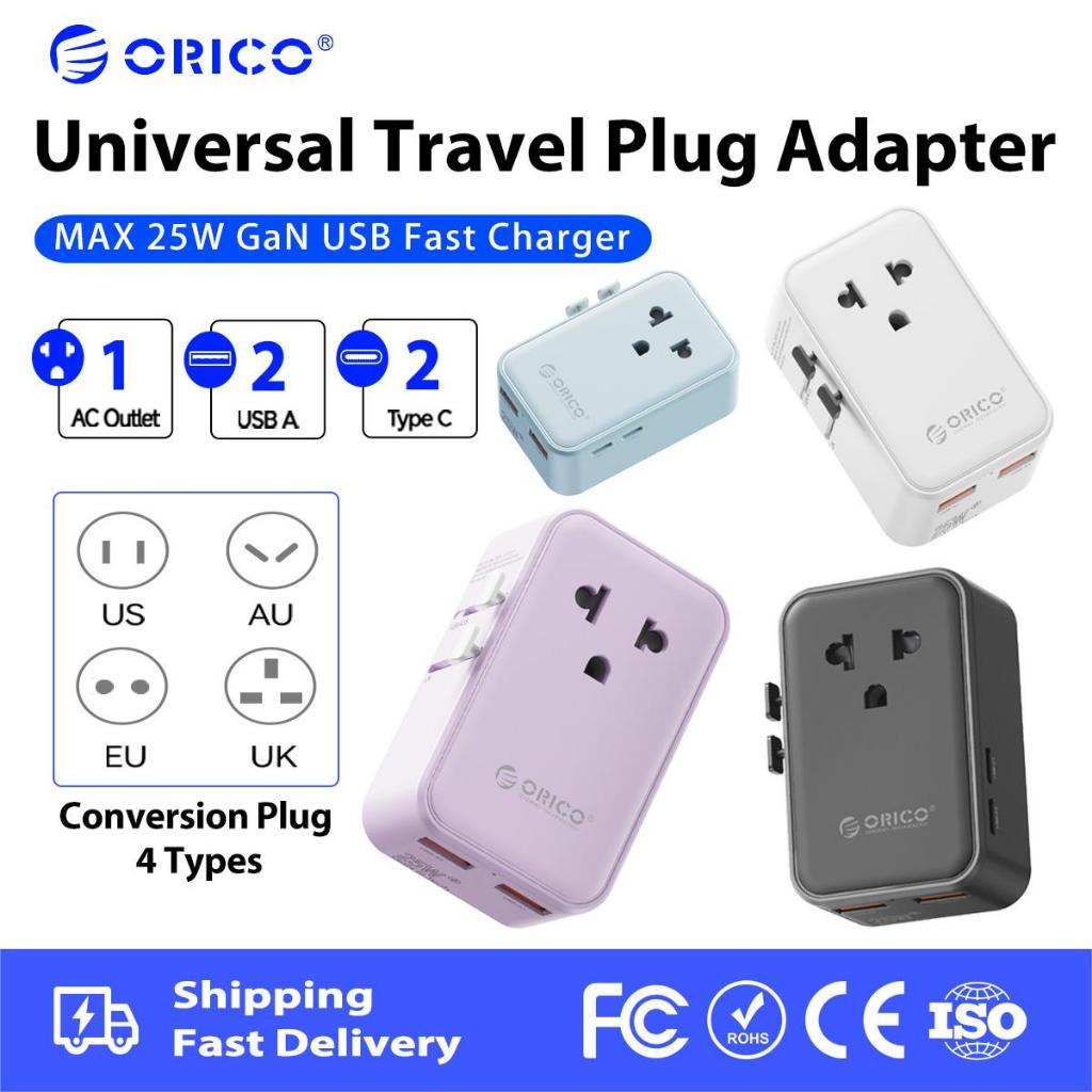 ORICO - Bộ chuyển đổi du lịch đa năng với Bộ chuyển đổi phích cắm quốc tế sạc nhanh USB Type C (UAT25)