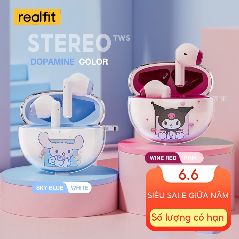 Tai nghe Bluetooth Realfit F2 Âm thanh nổi HIFI Âm trầm tuyệt vời với Mic phát lại dài 6 giờ Cùng phong cách với Lenovo LP40 Pro