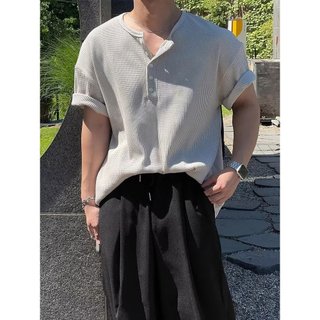 Áo thun cổ tròn Waffle Áo thun nửa tay thời trang Thân thiện với da thoáng khí thoải mái Thời trang nam ngắn tay @