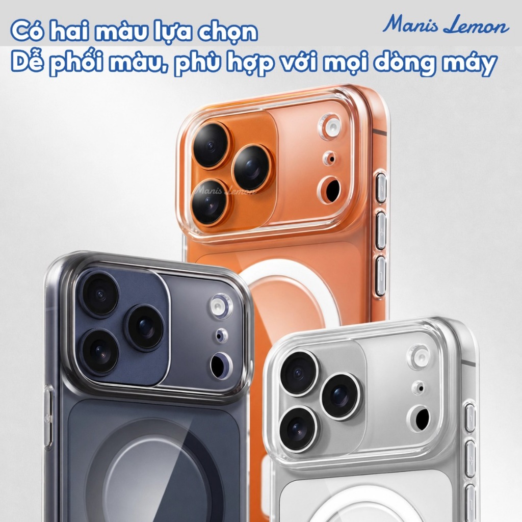 Manis Lemon Ốp Lưng Trong Suốt Vĩnh Viễn Không Ố Vàng Kèm Bảo Vệ Camera cho iPhone 17 Pro Max 16 15 14 13