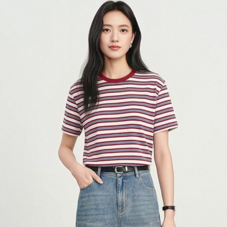 Áo thun sọc Burgundy & Cream: Thoải mái vừa vặn, thoải mái trong ngày, ý tưởng trang phục bất tận