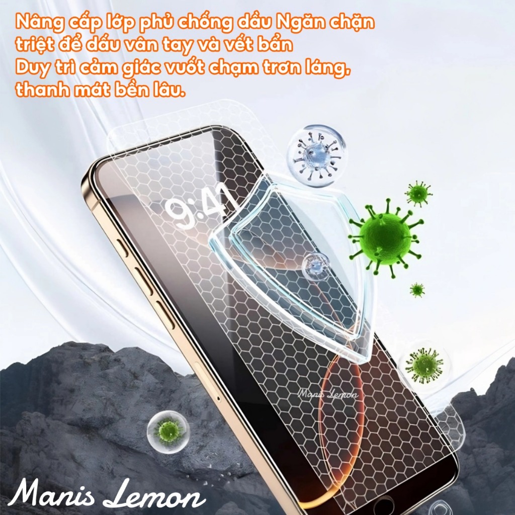 Kính cường lực Manis Lemon Khung định vị Full màn viền đen Tương thích cho iPhone 17 16 15 14 13 Pro Max Plus Air