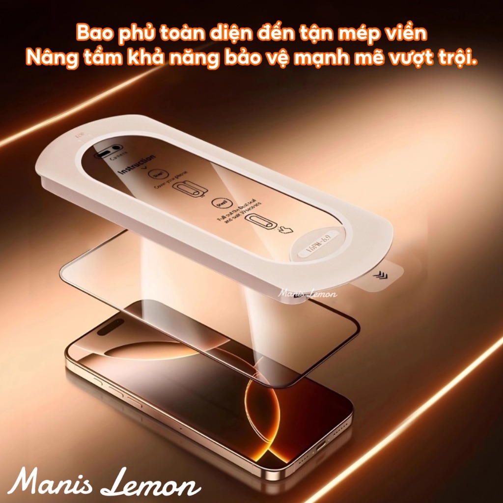 Kính cường lực Manis Lemon Khung định vị Full màn viền đen Tương thích cho iPhone 17 16 15 14 13 Pro Max Plus Air