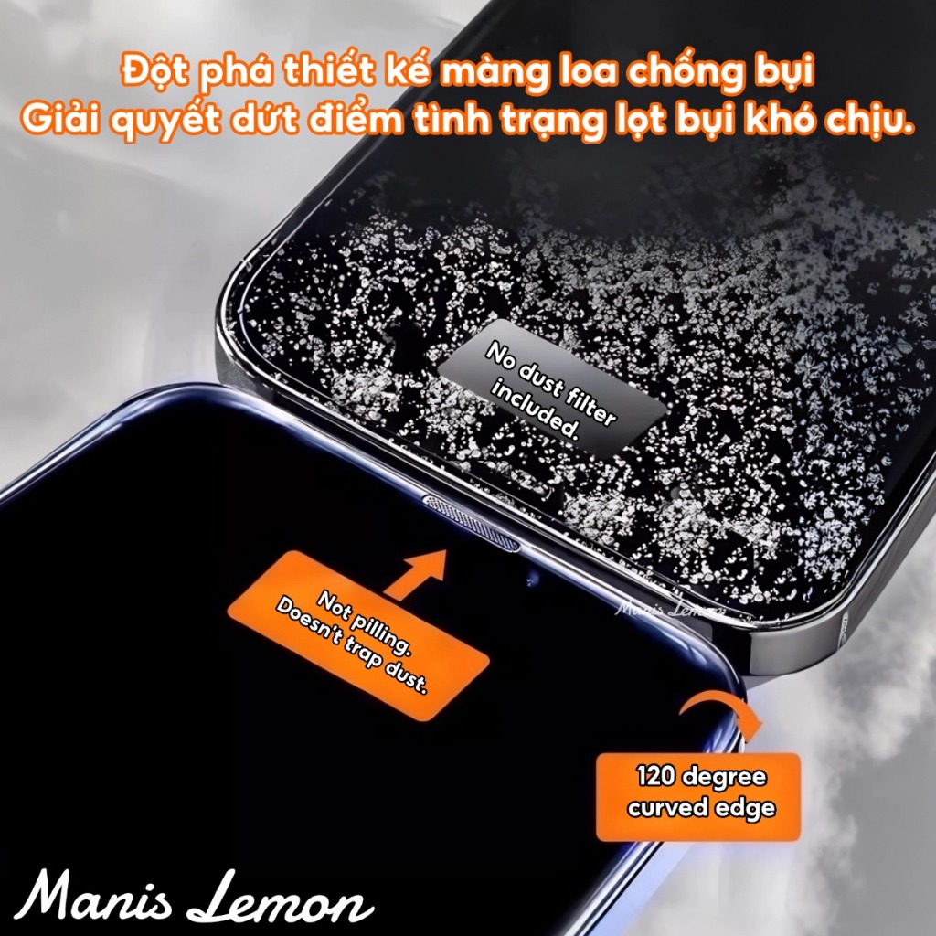 Kính cường lực Manis Lemon Khung định vị Full màn viền đen Tương thích cho iPhone 17 16 15 14 13 Pro Max Plus Air