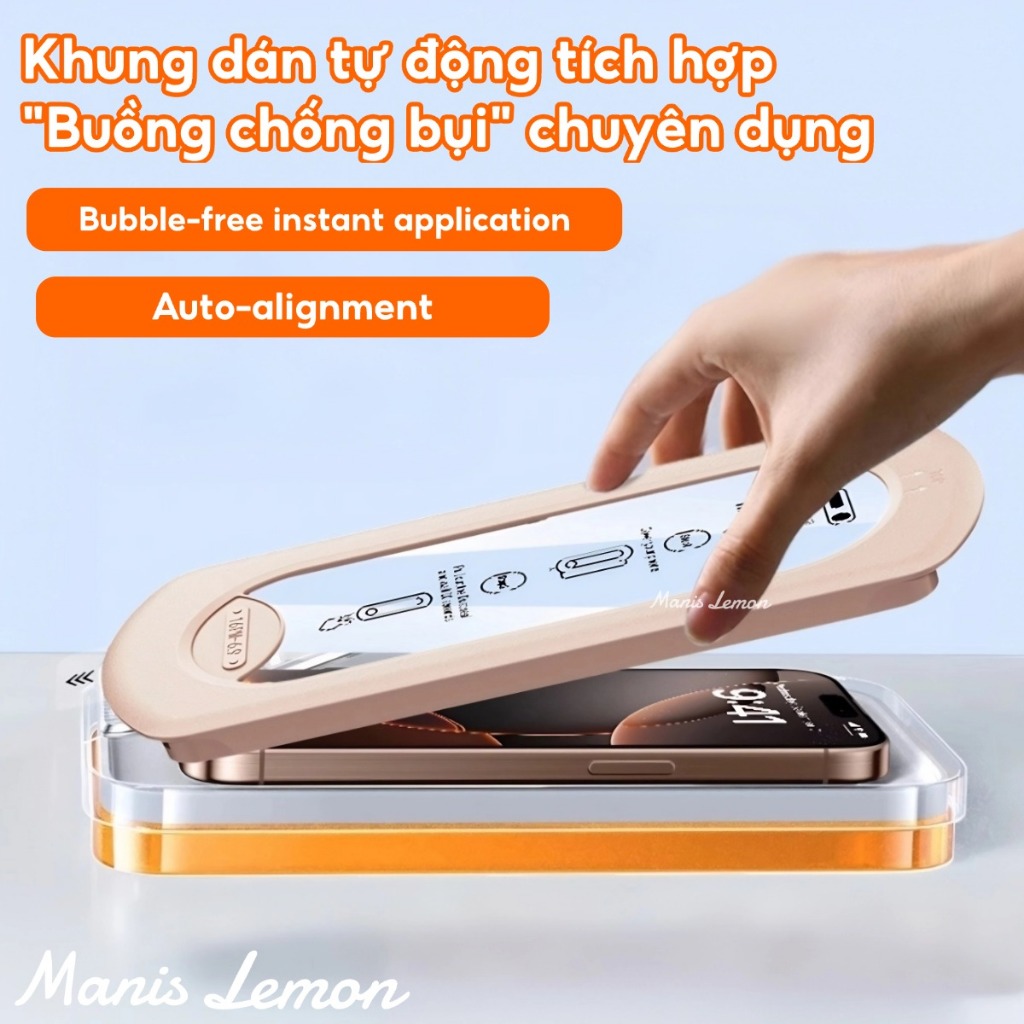 Kính cường lực Manis Lemon Khung định vị Full màn viền đen Tương thích cho iPhone 17 16 15 14 13 Pro Max Plus Air