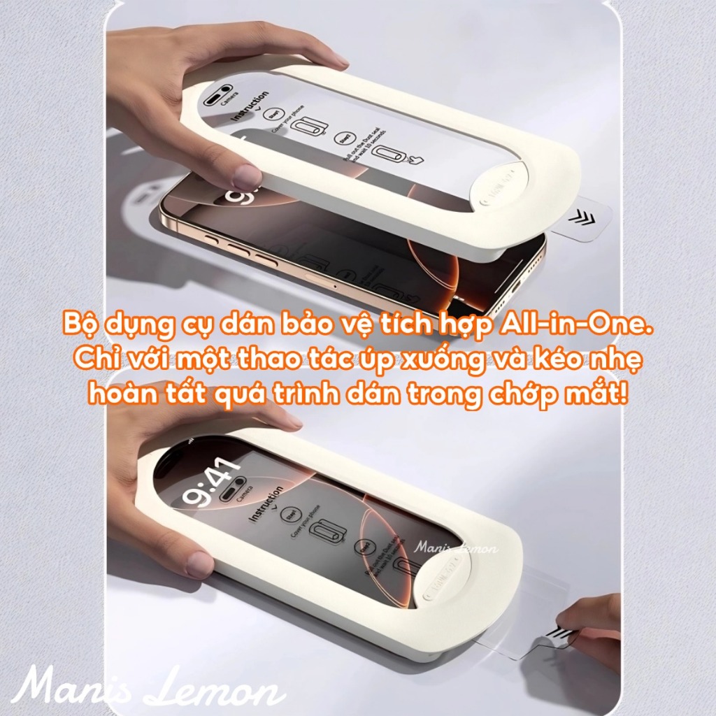Kính cường lực Manis Lemon Khung định vị Full màn viền đen Tương thích cho iPhone 17 16 15 14 13 Pro Max Plus Air