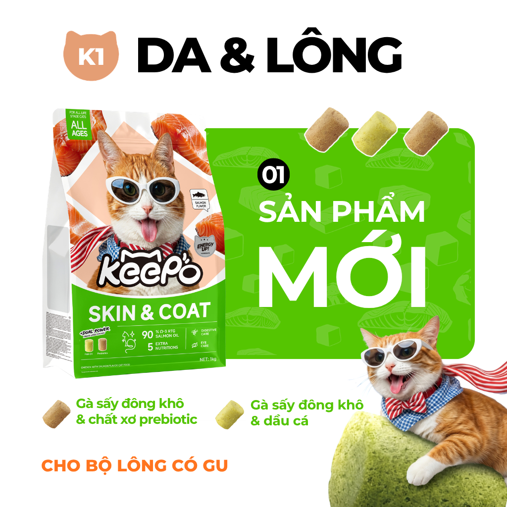 Thức ăn cho mèo KEEPO K1 Gói 50G, Omega 3 dưỡng da & lông, Tiêu hóa khỏe mạnh, Chăm sóc mắt