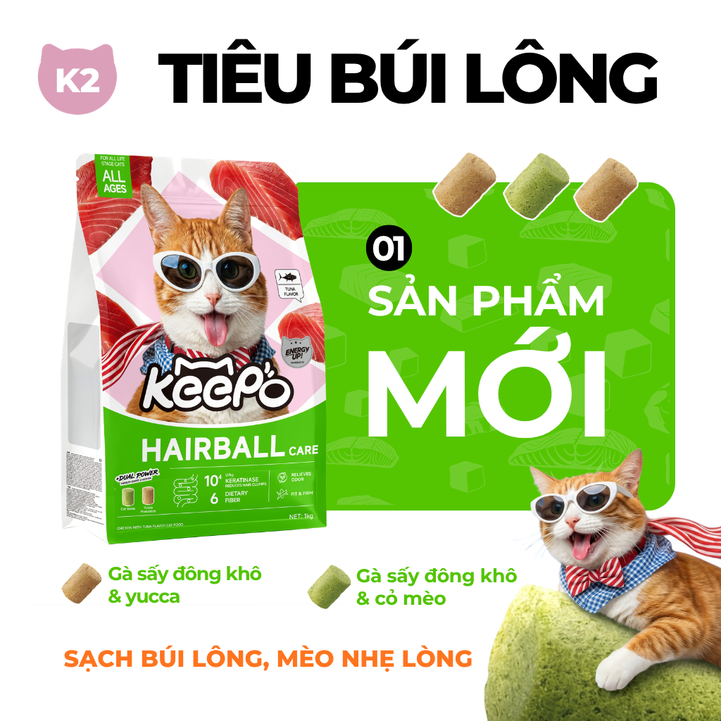Thức ăn cho mèo KEEPO K2 Gói 50G, giảm rụng lông, kiểm soát mùi hôi chất thải, ăn ngon nhẹ bụng