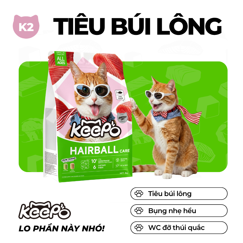 Thức ăn cho mèo KEEPO K2 Gói 50G, giảm rụng lông, kiểm soát mùi hôi chất thải, ăn ngon nhẹ bụng