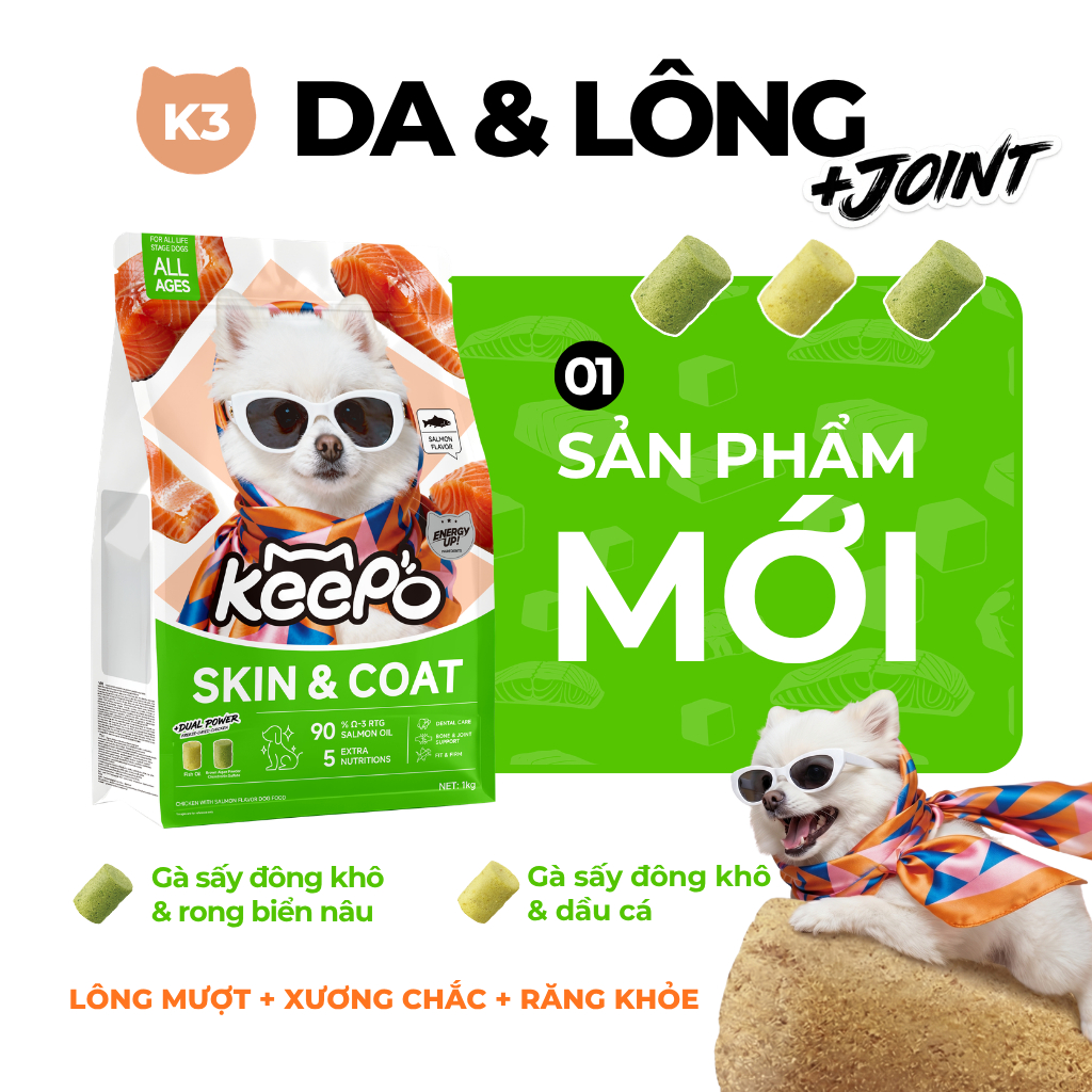 Thức ăn cho chó KEEPO K3 Combo 3 Gói 1KG chăm sóc răng miệng, da mềm, lông mượt, xương chắc khỏe