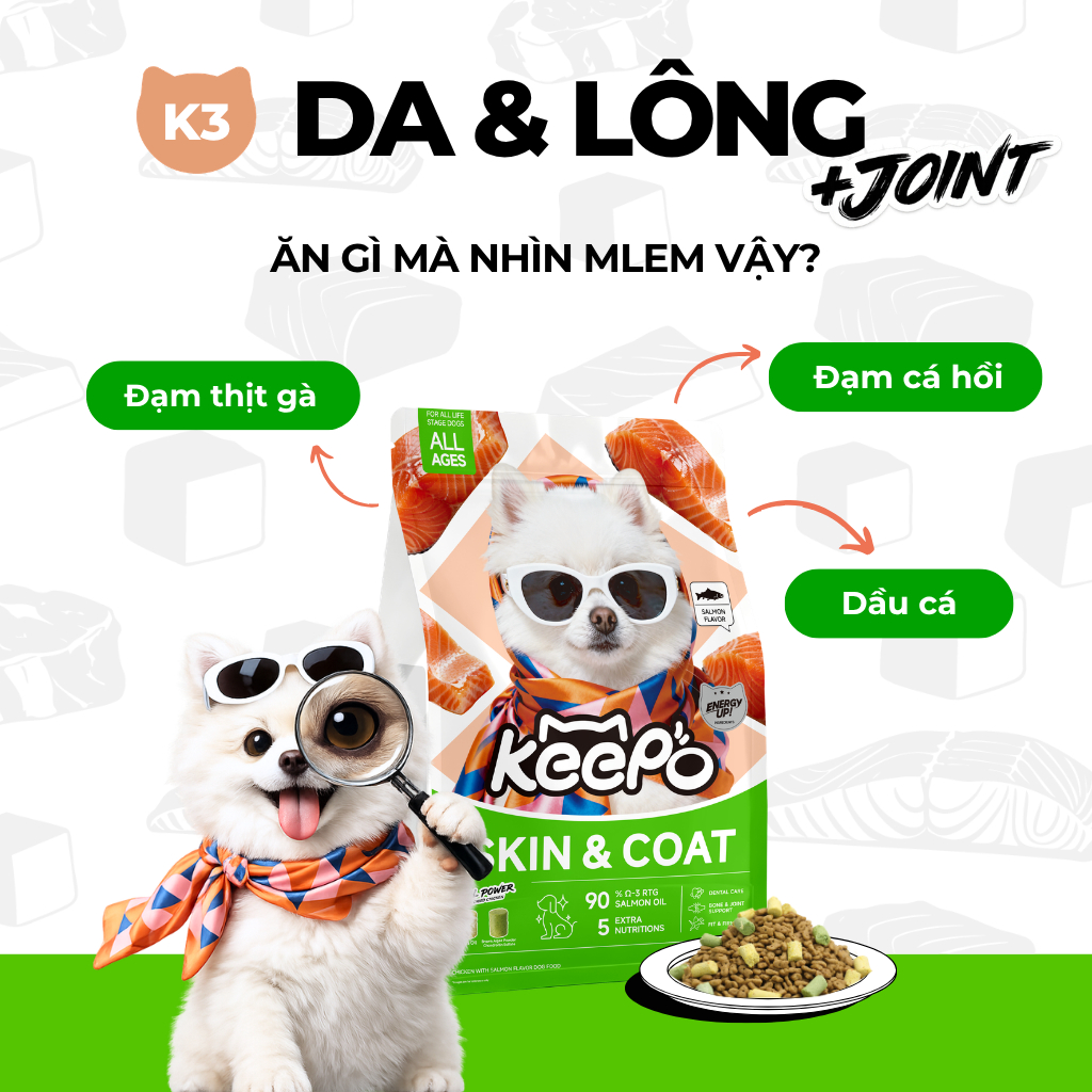 Thức ăn cho chó KEEPO K4 Combo 2 Gói 1KG chăm sóc tiêu hóa, DHA & vitamin D3 phát triển não và xương