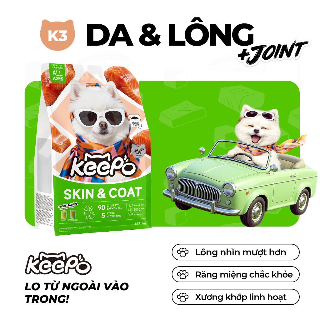 Thức ăn cho chó KEEPO K4 Combo 2 Gói 1KG chăm sóc tiêu hóa, DHA & vitamin D3 phát triển não và xương