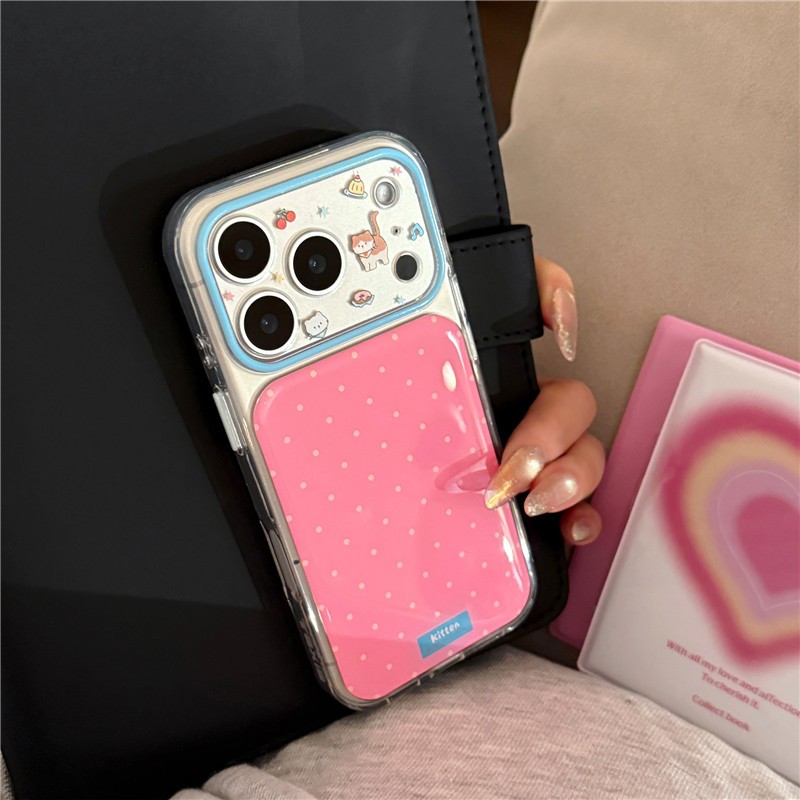 IPhone 17 Pro Max Họa tiết mèo và chó con chấm chấm chấm nhỏ trong vỏ điện thoại chất liệu keo