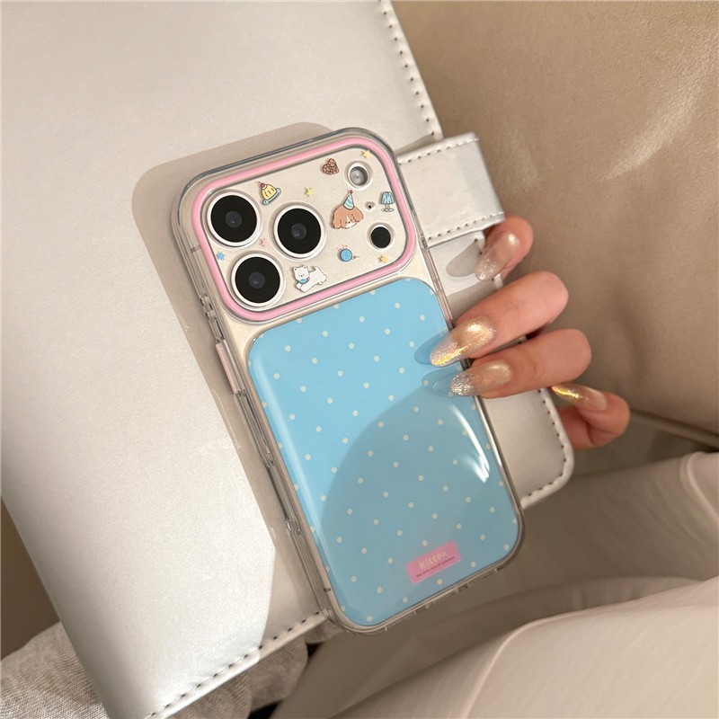 IPhone 17 Pro Max Họa tiết mèo và chó con chấm chấm chấm nhỏ trong vỏ điện thoại chất liệu keo