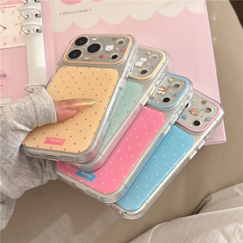 IPhone 17 Pro Max Họa tiết mèo và chó con chấm chấm chấm nhỏ trong vỏ điện thoại chất liệu keo