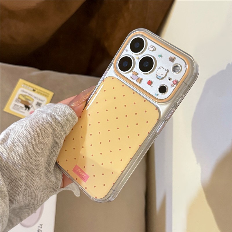 IPhone 17 Pro Max Họa tiết mèo và chó con chấm chấm chấm nhỏ trong vỏ điện thoại chất liệu keo