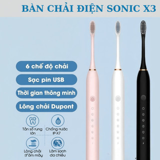 [PNPIA] Bàn chải điện Sonic X3 với 6 chế độ làm sạch, bàn chải đánh răng chăm sóc răng trắng bóng Kháng Nước VN