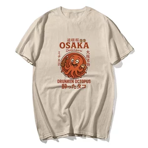 Phong Cách Nhật Bản Áo Thun Say Bạch tuộc Osaka Áo Hải Sản Nam Nữ Graphic Tee Cotton In Hình Tay Ngắn Áo Dạo Phố