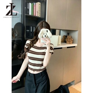 ZHELIHANGFEI Kéo ngắn tay viền nấm sọc mỏng vừa vặn