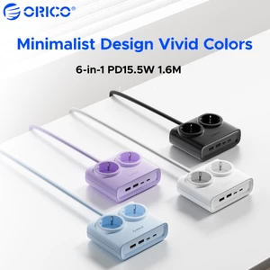 Dải nguồn EU 6 trong 1 ORICO 2500W | Ổ cắm 2AC + 2USB-A + 2USB-C PD15.5W Sạc nhanh Máy tính để bàn Mini Dây nối dài cáp 1.6M Ổ cắm cắm di động