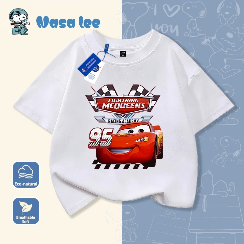 Áo Thun Trẻ Em Nam NASA Lightning McQueen Xe Đua 95 Cotton Thoáng Mát Hè 2026