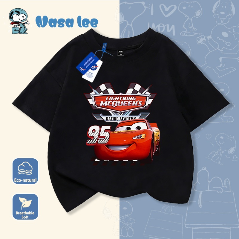 Áo Thun Trẻ Em Nam NASA Lightning McQueen Xe Đua 95 Cotton Thoáng Mát Hè 2026