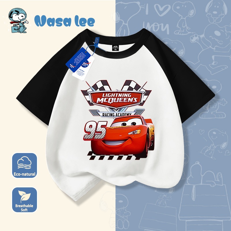 Áo Thun Trẻ Em Nam NASA Lightning McQueen Xe Đua 95 Cotton Thoáng Mát Hè 2026