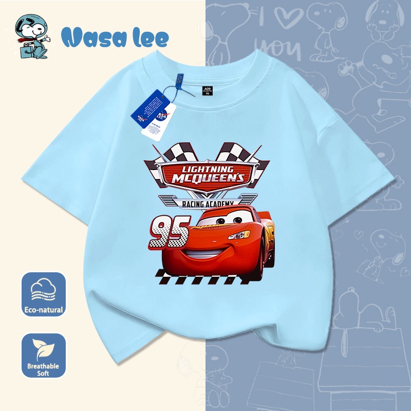 Áo Thun Trẻ Em Nam NASA Lightning McQueen Xe Đua 95 Cotton Thoáng Mát Hè 2026