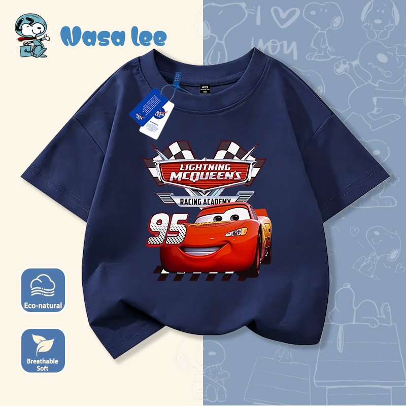 Áo Thun Trẻ Em Nam NASA Lightning McQueen Xe Đua 95 Cotton Thoáng Mát Hè 2026