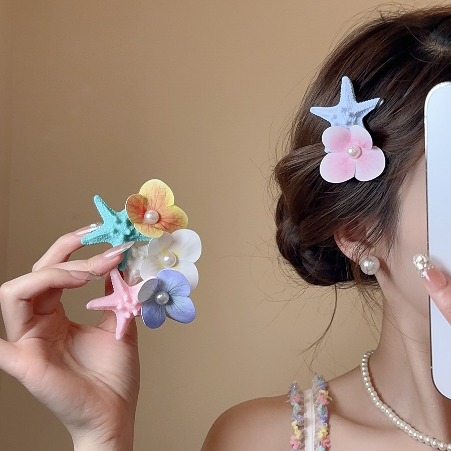 Kẹp tóc bên ngọc trai bằng vải Acrylic hình ngôi sao cho kẹp tóc hình mỏ đi biển