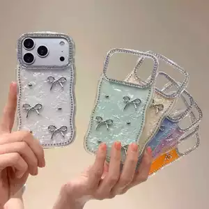 Ốp lưng cứng viền gợn sóng / nơ bướm tương thích cho iPhone 13 pro max 14 pro max 15 pro max 16 pro max 17 pro max