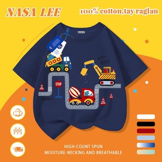 [Giao hàng trong ngày] Áo thun Cotton trắng nguyên chất thoáng khí cho trẻ em NASA Máy xúc hoạt hình In hợp thời trang 3-16 tuổi Bé trai bé gái tay ngắn thông thường